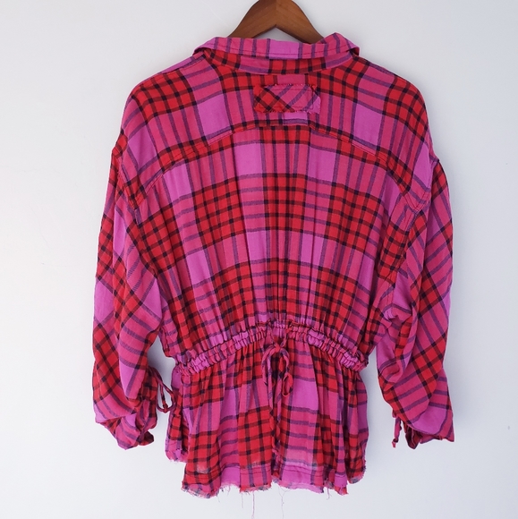 Free People Pacific Dawn Plaid Button Shirt Top - Picture 4 of 8